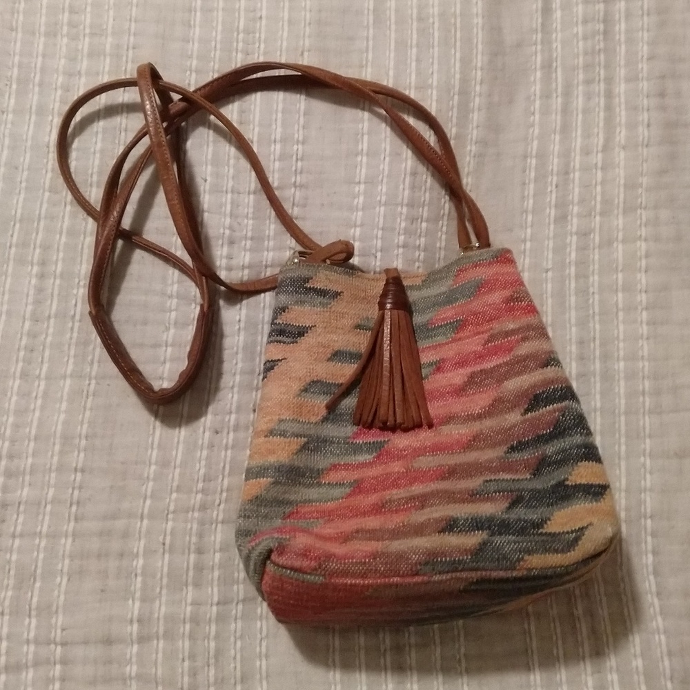 Vintage leather and cotton cross-body